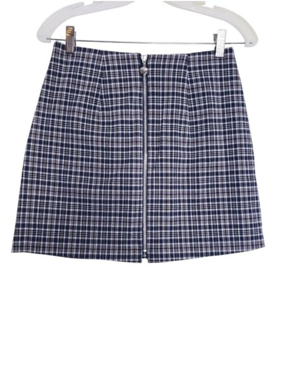 90s Vintage Plaid Zip Front Gray & White Mini Skirt Women's Size Small